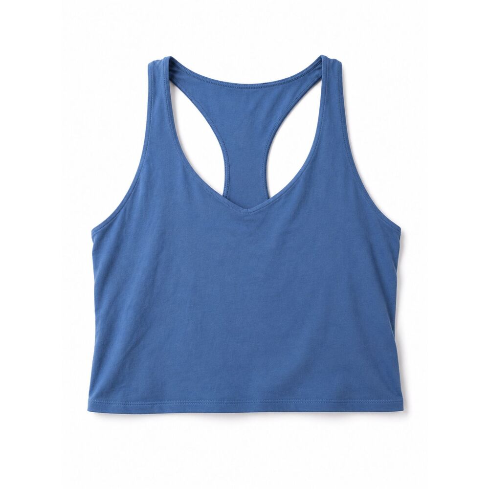 Fabletics Blue Racerback Crop Tank Top Built In Bra Athletic Workout Activewear